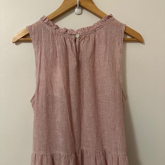 NWT beachlunchlounge Red and White Stripe Ruffle Cotton Linen Dress | Medium - Picture 6 of 9